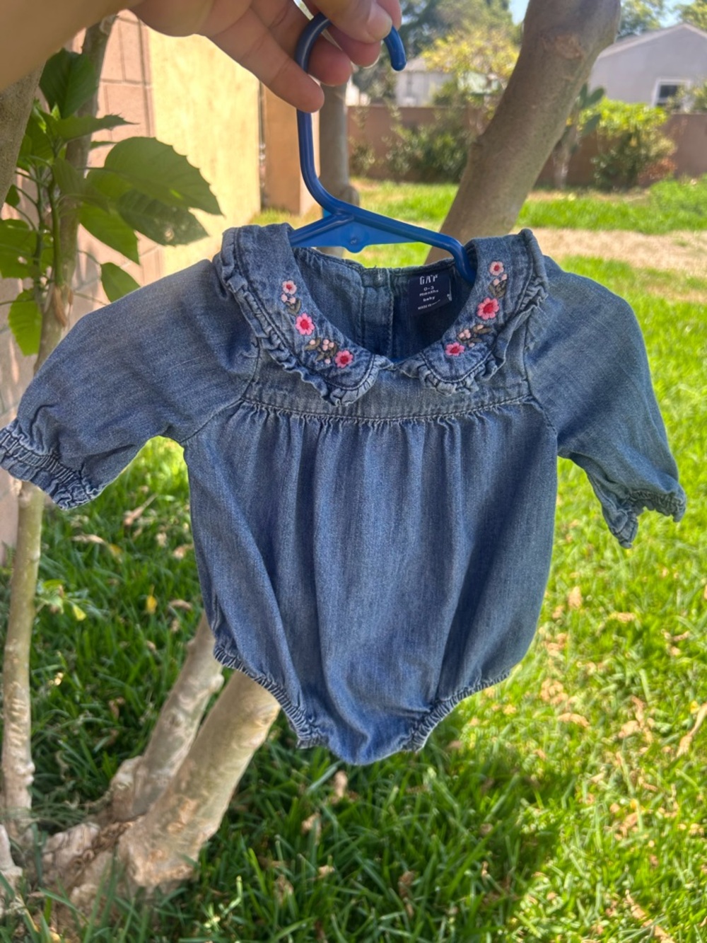 GAP Denim Floral Collar One-Piece - Blue